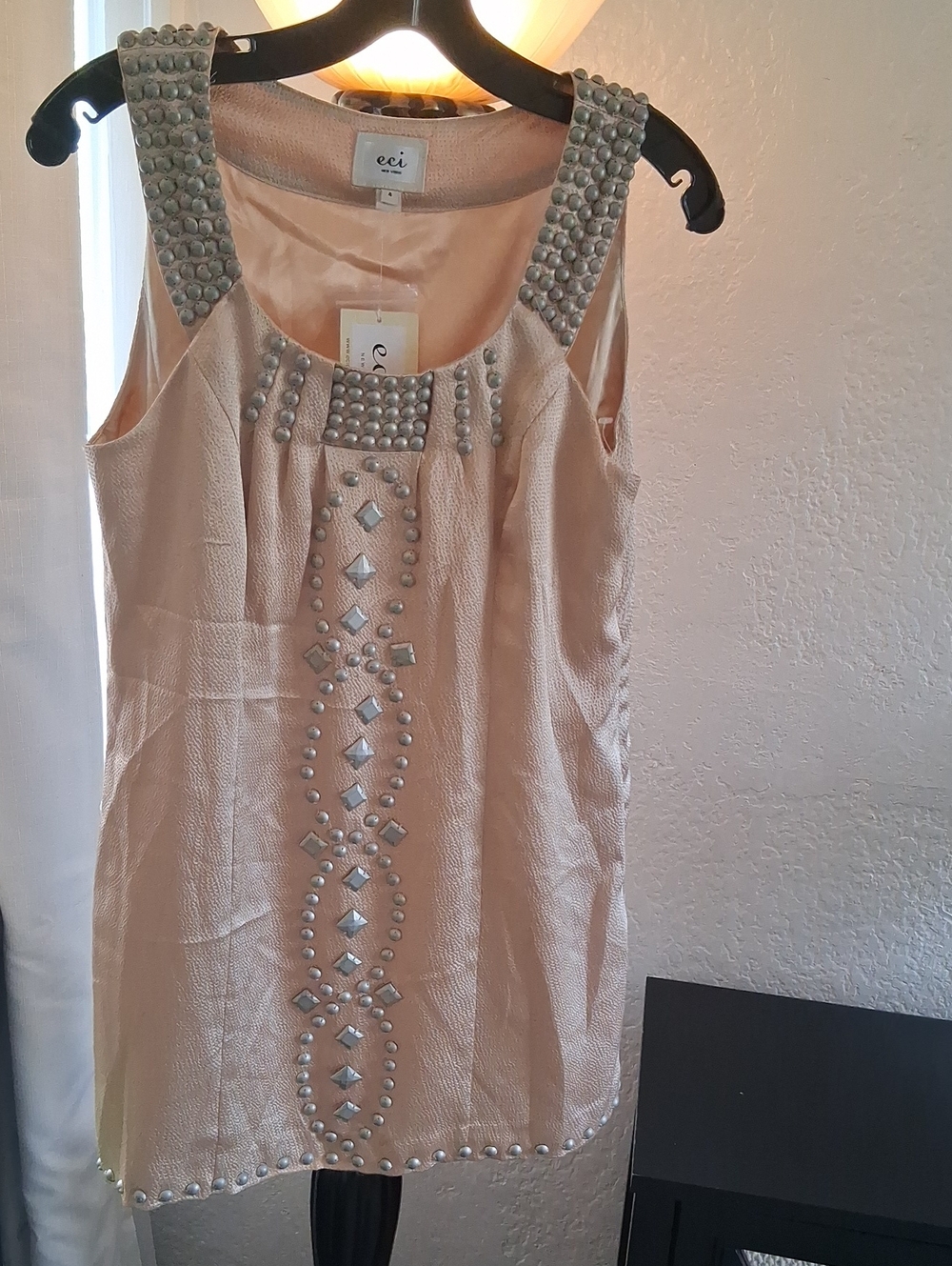 ECI Nude Blush Beaded Sleeveless Mini Dress